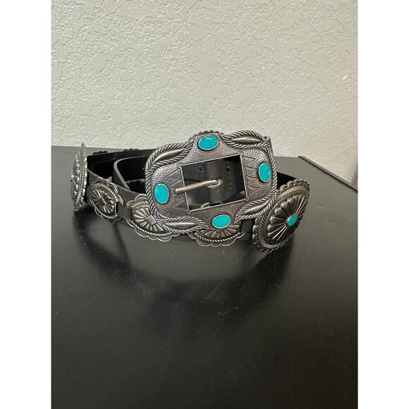 Western Cowgirl Belt Women M/L Turquoise Buckle Festival Aztec Country Concert - Picture 1 of 6